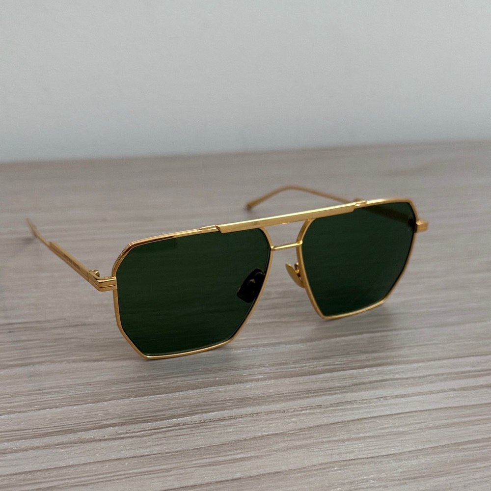 Bottega Veneta Gold Frame Sunglasses with Green Lenses